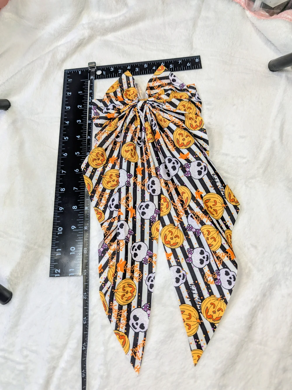 Halloween Pumpkin & Skull Long tailed Hairbow
